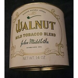RARE VINTAGE WALNUT MILD TOBACCO JOHN MIDDLETON TIN WITH Purchase Sticker 3.09